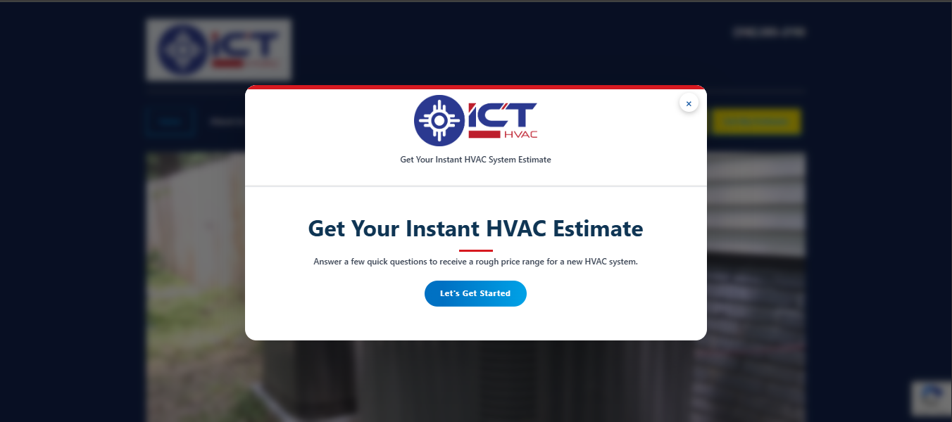ICT HVAC estimate page showing the live get my estimate experience